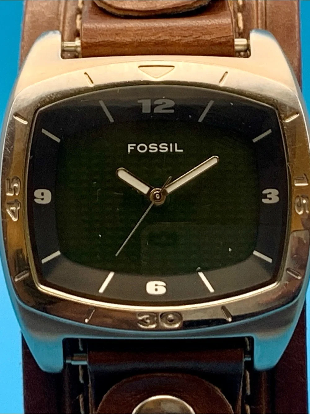 FOSSIL BIG TIC AM-3741 Men’s Vintage Quartz Wristwatch Bund Band Works New Batt